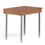 Holztisch mit Beinen aus Edelstahl